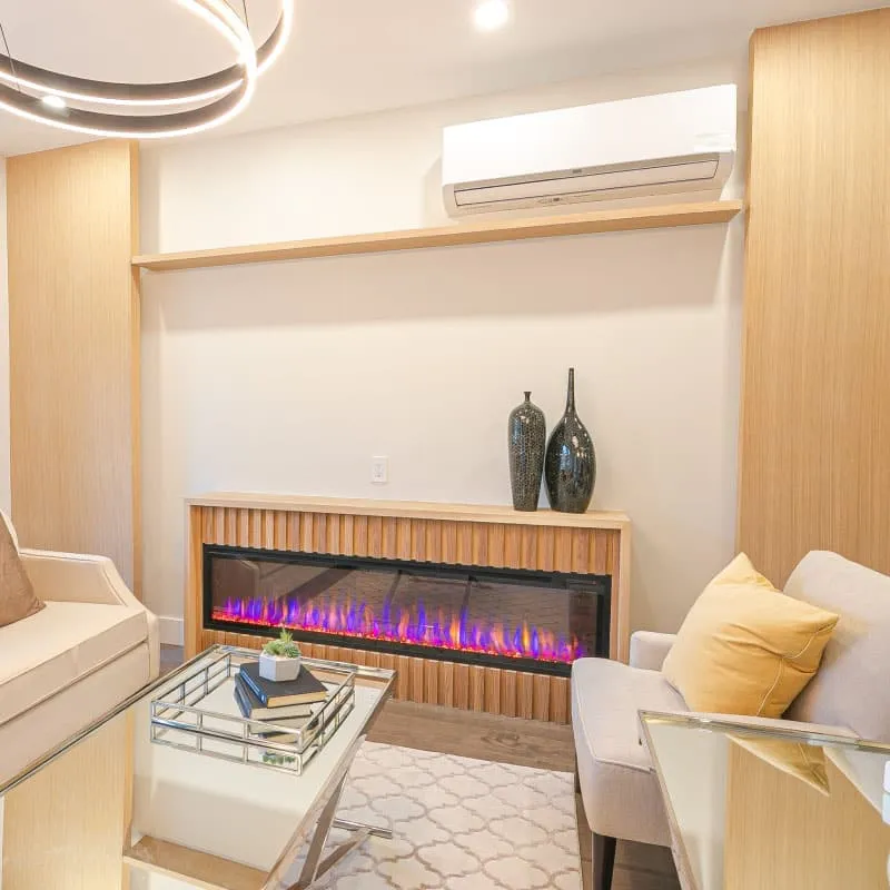 custom wood slat fireplace wall