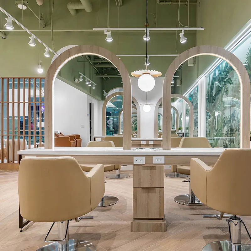 n15 hair lash salon millwork double arch mirror station