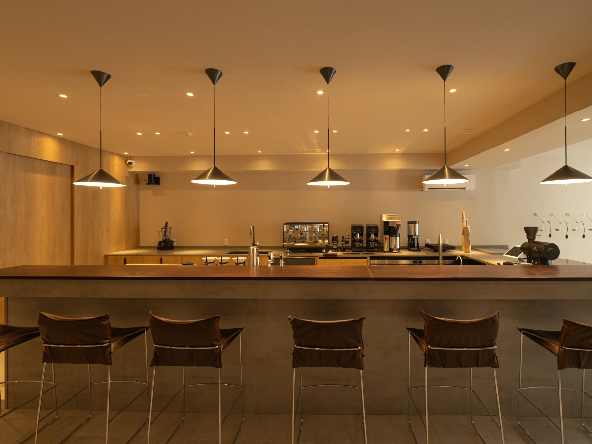 three dots coffee shop renovation coffee bar lighting