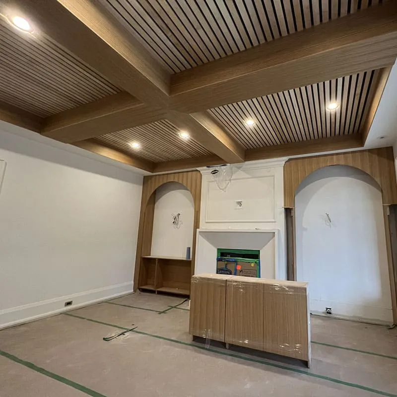 slatted wood ceiling