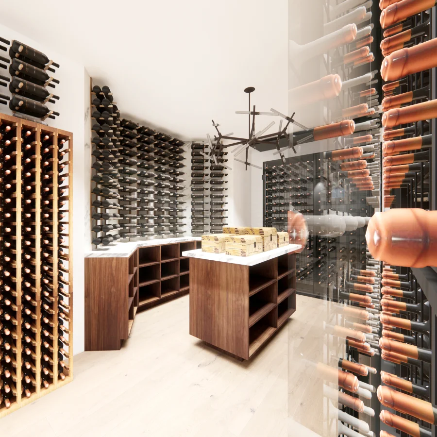 modern climate constrolled walk in wine cellar